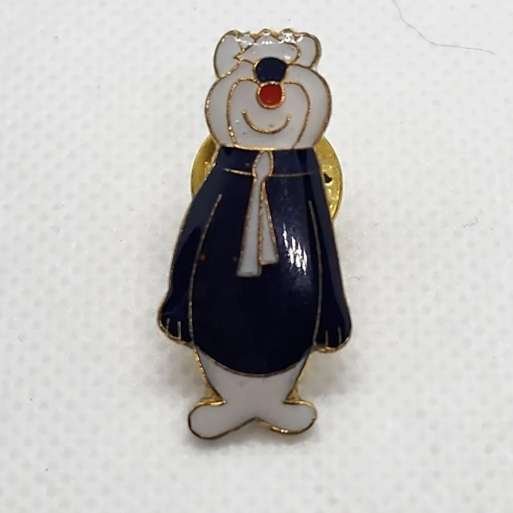 Vintage Enamel Blue & White Bear Pin